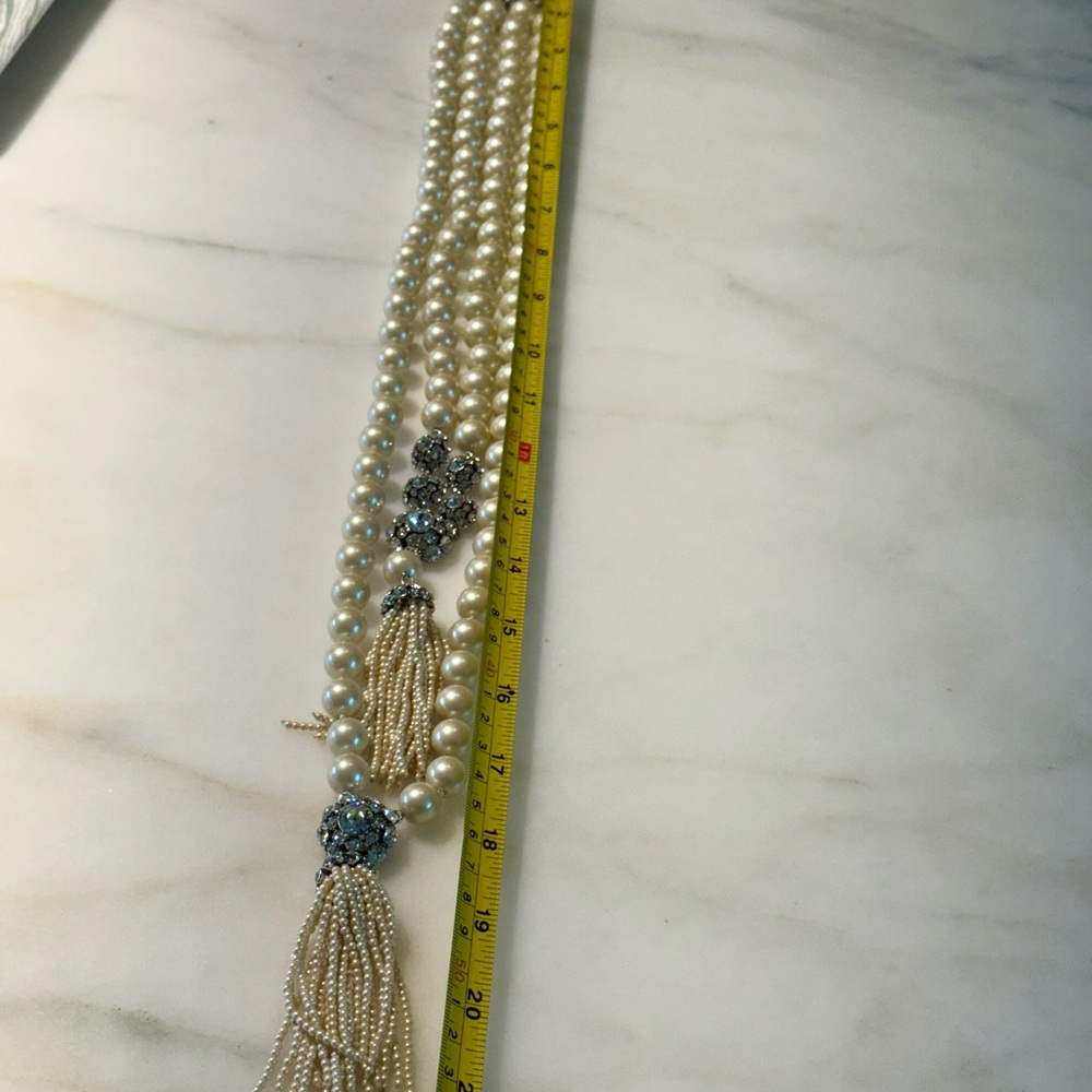 Kate Spade Cream Pearl Necklace with Silver and Blue Details